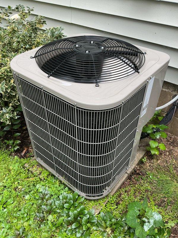 Completed comprehensive AC tune-up on outdoor condensing unit, including inspection of condenser coils which showed accumulated debris and dust between fins requiring attention. Performed standard maintenance procedures, verified fan operation, checked refrigerant levels, and ensured unit was operating within manufacturer specifications for optimal cooling performance.