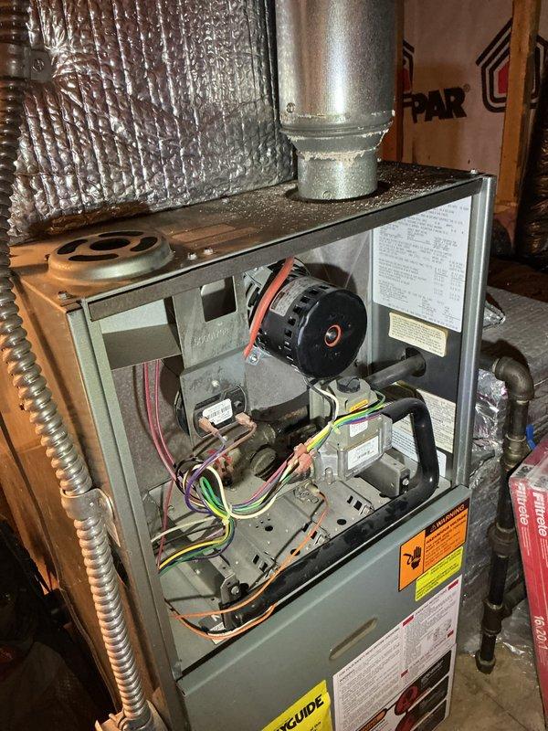 Performed preventive maintenance and tune-up on two residential furnace units. Converted two Google Nest thermostats from battery-powered operation to hardwired configuration, ensuring proper C-wire connections for continuous power supply. Inspected internal components including blower motors, electrical connections, and control boards on both furnace systems, verifying all wiring connections and operational safety controls were functioning properly.