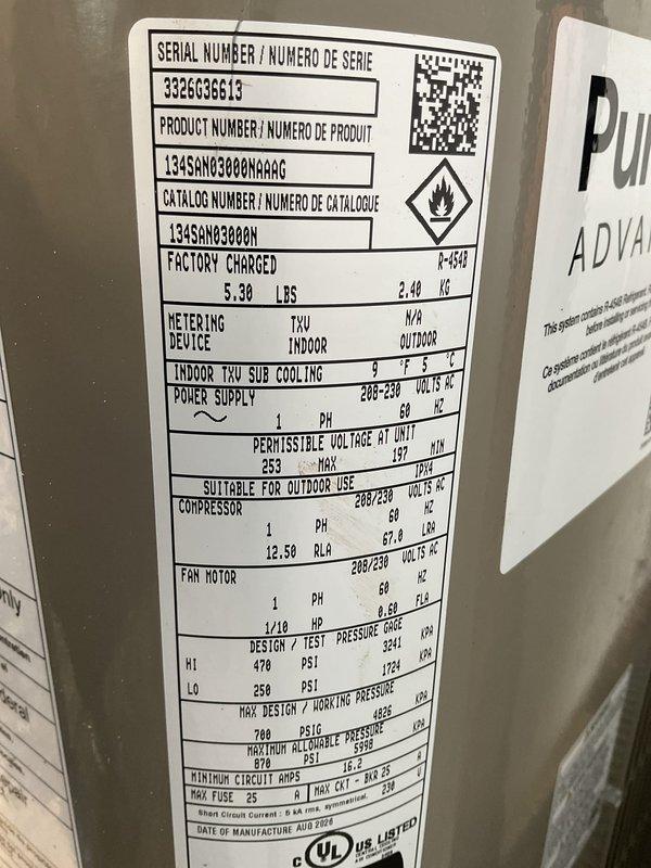Successfully completed a full HVAC system installation in a crawl space environment, including a new furnace, 3-ton air conditioning unit (model 134SNNC3000NAAQG), whole-home humidifier, and air purification system. All equipment was properly mounted to structural framing, refrigerant lines charged to factory specifications at 5.30 lbs, electrical connections made to manufacturer requirements at 208-230V single-phase service with appropriate circuit protection, and condensate drainage routed through PVC piping.