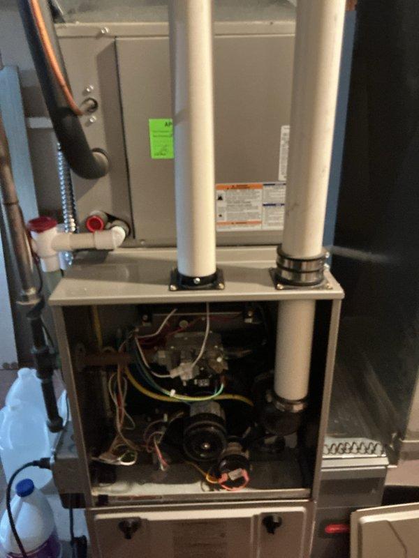Completed scheduled maintenance on gas furnace and 11kW Honeywell generator as part of membership renewal service. Performed comprehensive inspection of furnace interior components including burner assembly, gas valve, blower motor, heat exchanger, and electrical connections. Verified proper operation of intake and exhaust PVC venting system with secure mounting brackets. Inspected all wiring harnesses, safety controls, and manufacturer labels for compliance. Conducted general maintenance procedures on standby generator unit per manufacturer specifications. All systems tested and operating within normal parameters upon completion.
