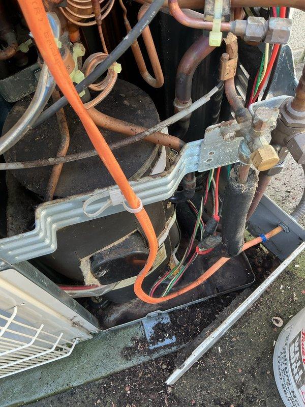 Completed comprehensive tune-up on mini-split system with five indoor head units. Serviced outdoor condensing unit, inspected refrigerant lines and electrical connections, cleaned debris from outdoor unit compartment, and verified proper operation of all zones. System tested and confirmed operating within manufacturer specifications.