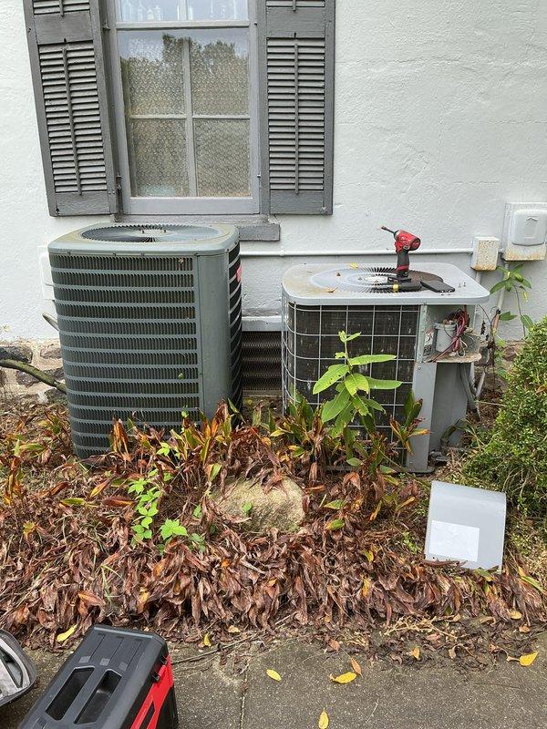 Completed comprehensive tune-up service on four-piece HVAC system consisting of two air conditioning units and two gas furnaces, including one Arcoaire furnace located in basement mechanical room. Performed standard maintenance procedures on all equipment, inspected outdoor condenser units, verified proper operation of all components, and presented membership program options to customer.