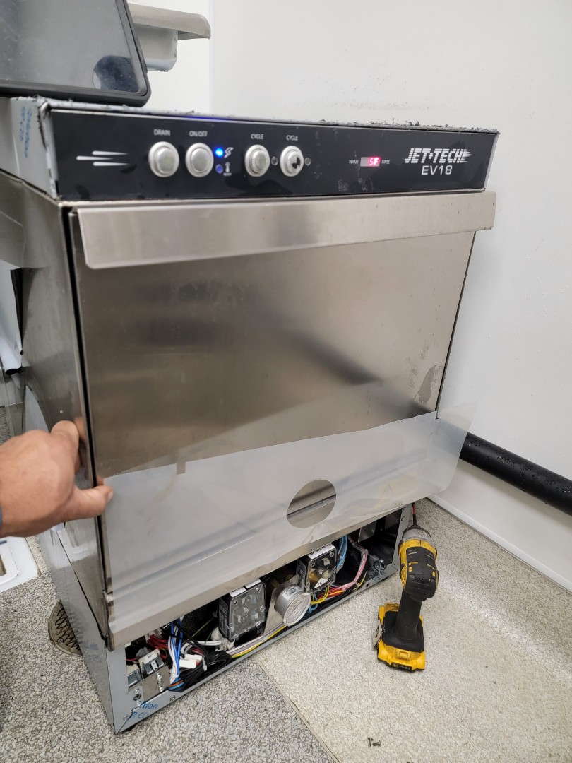Commercial Dishwasher Repair, repairing the water flow switch.