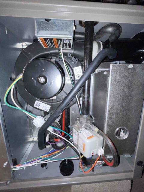 Went to location for AC maintenance. System was cooling upon arrival. Updated all data play pictures before accessing circuit board. Filter recently changed, heavy dust buildup in return ducting. Disassembled condenser unit and cleaned inside and out with coil cleaner and water. System was cycled before departure. Job complete.