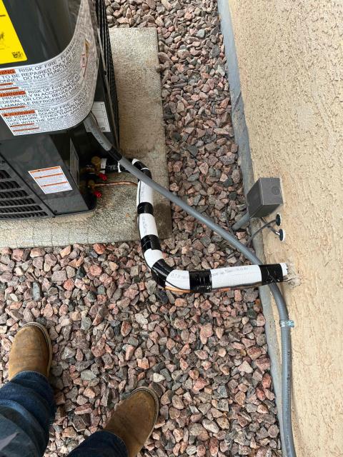 Came out to clients home today for an Ac changeout. Recovered existing refrigerant from system. Removed outdoor condensing unit and indoor ac coil. Installed new outdoor condensing unit and indoor ac coil. Brazed line set and pressure tested system. Vacuumed system. Installed ez trap on condensate line. All operations working properly. Job complete. 