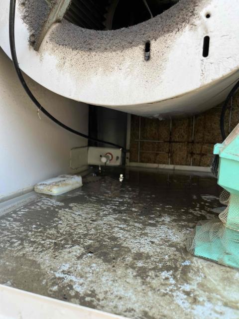 Upon review I have found that the system is consistently running water due to that the main water line is hooked up to one of the main drains for one of the pads which is bypassing the float switch. Which the float switch is bad and most likely why they passed. Due to it being bypassed the waters is constantly running and over flowing, which is causing a high water bill.

Replacements/repairs: 
Replace float switch
Rerun water line to actual hook up.
Replace belt 4L-470
Blower motor housing cleaning

Service call invoice will be payed through office