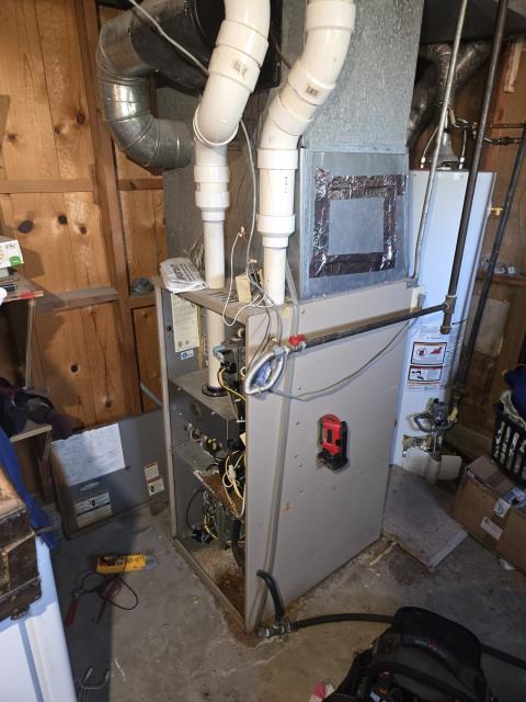 Manager onsite today for a no-heat service call on a 30-year-old high-efficiency furnace. Upon inspection technician found a loose wire at the thermostat. Tightened wire and system is now heating. Due to age and condition we do recommend a furnace replacement. Sent estimates by email. Job Complete. Manager onsite today for a no-heat service call on a 30-year-old high-efficiency furnace. Upon inspection technician found a loose wire at the thermostat. Tightened wire and system is now heating. Due to age and condition we do recommend a furnace replacement. Sent estimates by email. Job Complete.