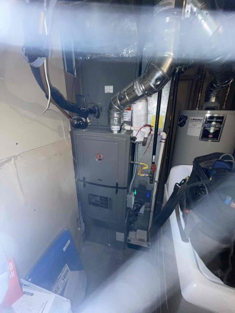 Onsite today for a 2021 Rheem upflow 80% furnace maintenance visit. Completed maintenance checklist and All system internals tested within manufacturer specifications and system cycled before departure. Job complete. Onsite today for a 2021 Rheem upflow 80% furnace maintenance visit. Completed maintenance checklist and All system internals tested within manufacturer specifications and system cycled before departure. Job complete.