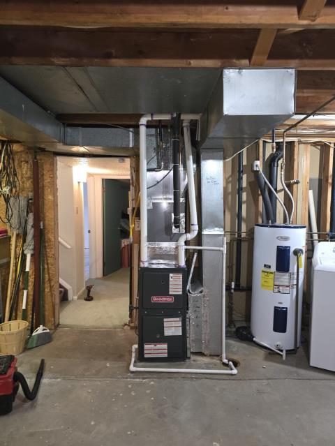 Onsite today for a 96% Goodman Furnace Only Installation.  Removed and replaced old with new, added new T4 thermostat, and Installed smoke and CO detectors per local fire/building code, New Goodman furnace is up and heating as designed. Job Complete.