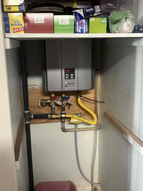 ONsite for a water heater service call. Diagnosis is a damaged prv valve causing tankless water heater to leak- went over repair estimate and then completed prv replacement. Water heater now working as designed with no leaks. Job Complete.