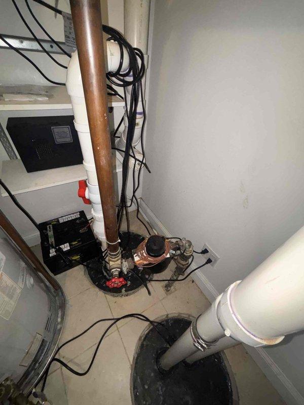 Conducted priority VIP plumbing maintenance inspection with focus on utility area. Examined sump pump system, expansion tank, water heater, and associated copper/PVC piping connections for proper function. No immediate issues identified with the plumbing infrastructure; all components operating within normal parameters.