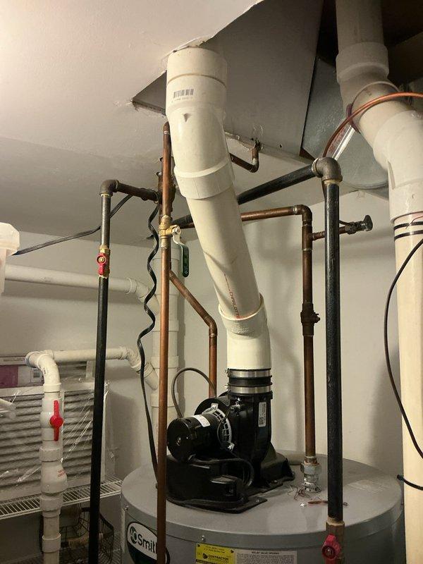 Responded to customer complaint of rapid hot water depletion and sink leakage when dishwasher operates. Diagnosed and replaced failing circulation pump on A.O. Smith water heater system. Repaired dishwasher drain connection that was causing leakage under sink, ensuring proper water flow and pressure throughout the plumbing system.