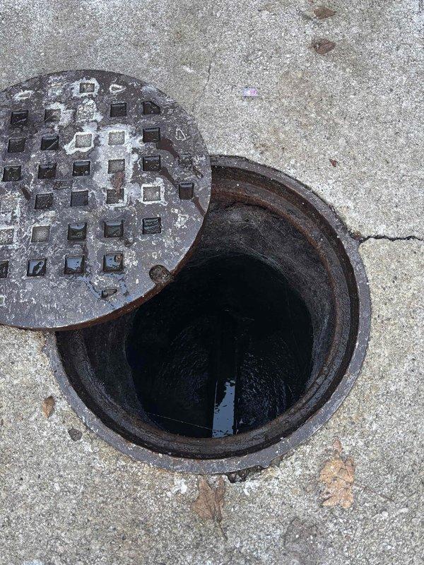 Performed inspection of residential sewer system by accessing two key points: a small pipe opening surrounded by vegetation and a standard municipal manhole. Visual examination revealed standing water in the manhole chamber. Service included providing customer with estimate for main sewer and water line jetting to address potential blockage issues.