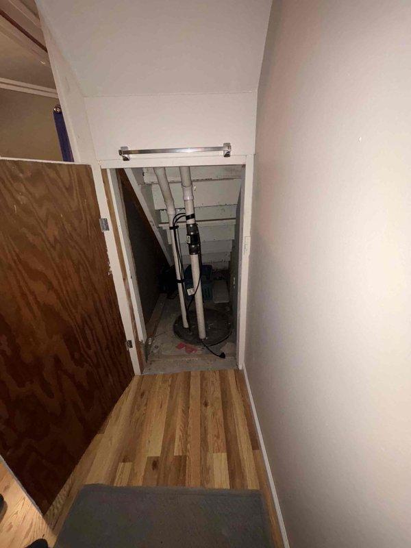 Diagnosed and replaced failed ejector pump in basement bathroom utility closet. Performed installation of new pump with proper connections to existing PVC discharge piping. System tested and confirmed operational with proper drainage function.