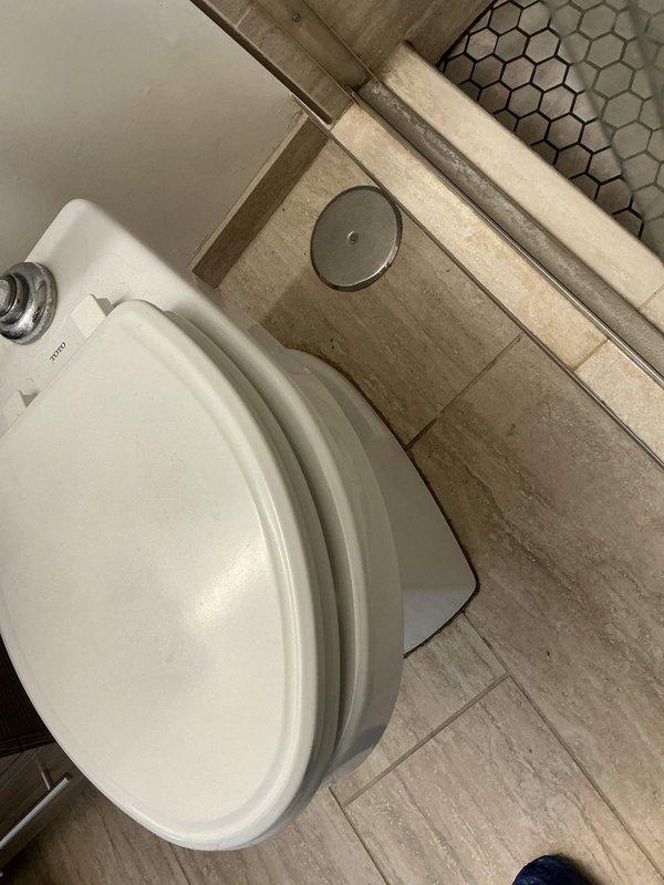 Responded to service call regarding active leaks from shower head and toilet flush handle. Inspected TOTO toilet with chrome flush mechanism and adjacent shower enclosure. Repaired both leak sources, restoring proper function to bathroom fixtures and preventing further water damage to the tiled floor area.