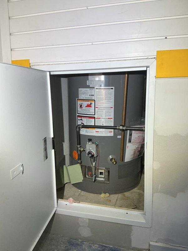 Responded to warranty service call for relatively new water heater with intermittent pilot light failure (staying lit for approximately 30 minutes before extinguishing). Performed diagnostic inspection of the unit located in wall enclosure, examining copper supply lines, thermocouple, and control assembly. Identified and corrected issue with pilot assembly, restoring proper functionality to ensure continuous hot water supply.