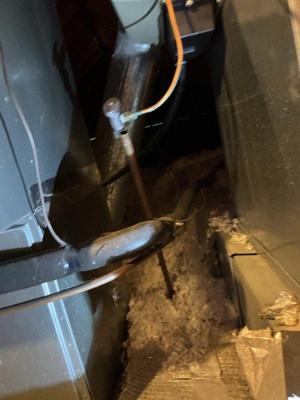 Responded to priority call for burst pipe causing water loss to upstairs fixtures with minimal flow to bathroom and water damage on first floor. Inspected mechanical area showing copper supply line with valve issues. Provided estimate for removal/replacement of compromised piping to restore full water service to upper level.