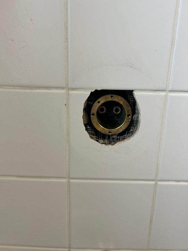 Successfully installed shower valve assembly and tub spout in tiled bathroom wall. Completed proper connection of water lines to valve body and verified functionality of control lever. Ensured watertight seal at fixture mounting points with clean finished appearance.