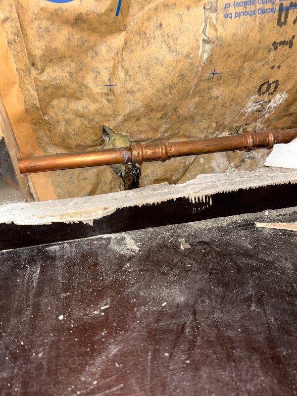 Responded to emergency call from Silver VIP member regarding a burst copper pipe. Upon inspection, identified the compromised section within the wall cavity where insulation had been damaged by water. Removed the damaged pipe segment, installed new copper pipe with appropriate coupling, and verified system integrity with pressure testing.