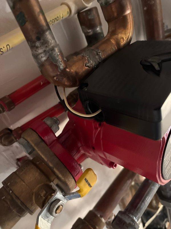 Completed partial work on heating system repair. Inspected copper piping system with circulation pump and multiple valves for proper operation. Need to return with heating expansion tank to complete the service as sold by Joey.