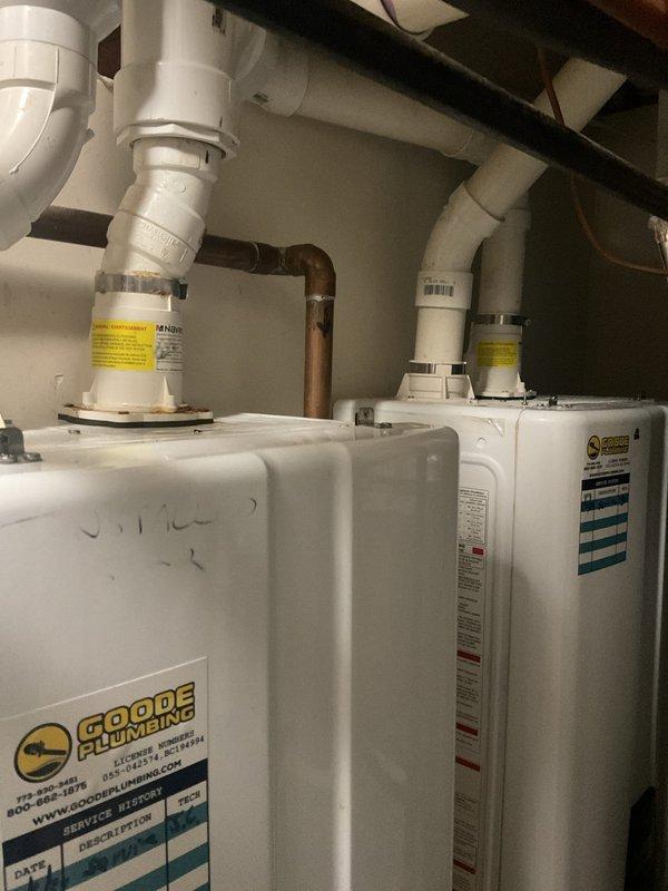 Performed smoke test to diagnose persistent sewage odor in residence. Inspected existing plumbing system, including PVC drainage pipes, copper supply lines, and water heaters. Left estimates for customer and scheduled Chris L. and Joey to discuss warranty repair options tomorrow morning.