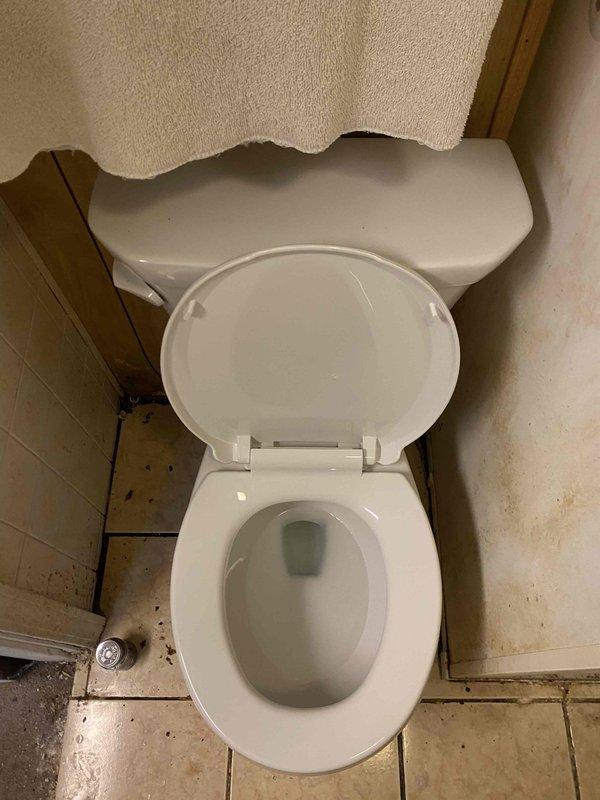 Replaced customer's basement toilet with new unit supplied by our company. Installed new toilet with proper water supply connection and shut-off valve. Ensured proper sealing at base and verified functionality before completing installation.