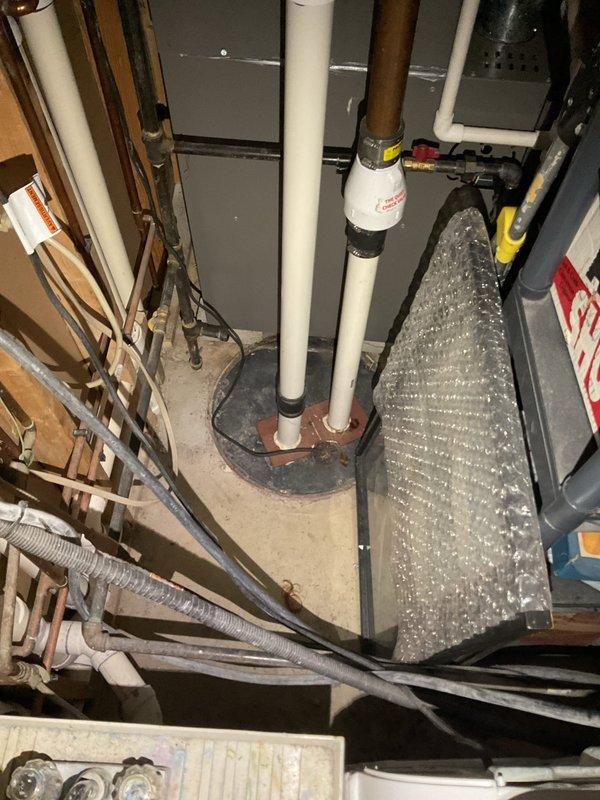 Removed existing garbage disposal from under-sink cabinet as requested. Documented the plumbing configuration which included PVC drain pipes, flexible hoses, and associated connections. Inspected adjacent utility area containing copper and PVC piping to ensure proper system integration.
