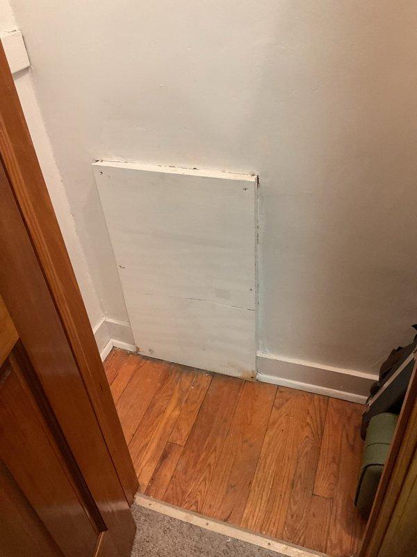 Responded to morning appointment for kitchen sink backup. Inspected P-trap configuration with both PVC and chrome pipes under sink, noting signs of water damage on the surrounding floor. Accessed wall panel to check drainage pathway, cleared blockage, and restored proper sink drainage function.