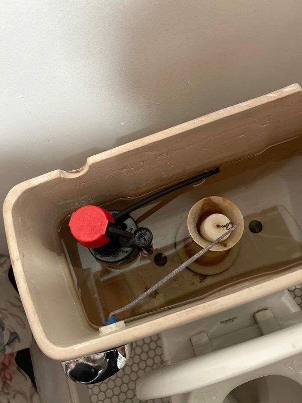 Arrived on site as instructed, accessing property through back entrance after doorbell notification. Performed replacement of toilet flush mechanism, addressing mineral buildup and discoloration in tank. Installed new flush valve assembly with overflow tube, resolving previous functionality issues and completing sold repair as quoted.