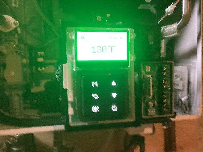 Diagnosed loss of hot water issue in residence. Inspected existing shower fixture which showed signs of age but remained functional. Identified water heater temperature setting at 130°F on electronic control panel, which was functioning properly. Confirmed system operation and restored hot water service.