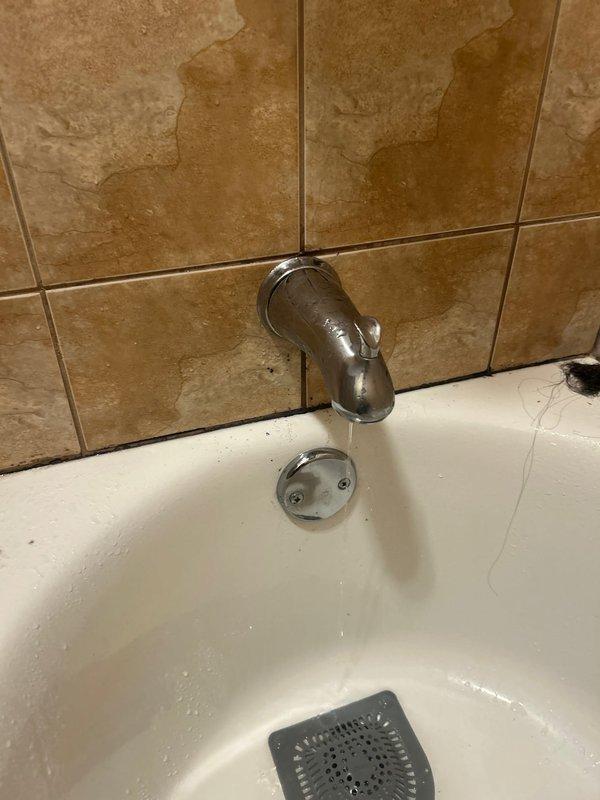 Performed water leak investigation for shower/tub assembly in response to customer report of water intrusion into unfinished basement. Visual inspection revealed water staining on ceramic tile surround and possible gap between tub and wall. Examination of basement ceiling showed copper supply lines and PVC drainage pipes under the bathroom fixture area. Located and identified the source of the leak.