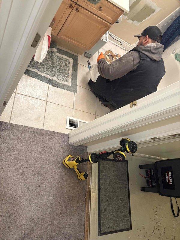 Responded to scheduled service call for main drain cleanout. Performed camera inspection of the drain system using RIDGID equipment. Technician accessed and serviced the drain line in bathroom area, utilizing specialized drain cleaning tools to restore proper flow.
