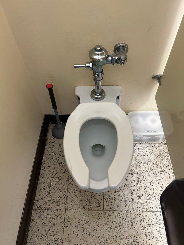 Repaired commercial toilet with malfunctioning Sloan flush valve that was continuously cycling. Inspected sink plumbing and replaced worn hot water cartridges in multiple lavatory faucets to restore proper hot water function. All fixtures tested and confirmed working correctly upon completion.