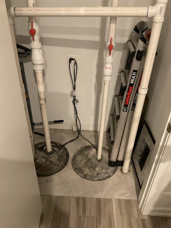 Completed sump pump replacement in utility area as requested by customer. Installed new PVC piping with check valves and properly connected electrical components. Ensured proper operation of new system and verified all connections were secure with no leaks present.