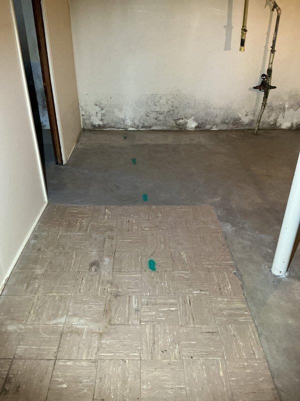 Conducted inspection of collapsed sewer line extending approximately 15 feet under the residence. Documented evidence of water intrusion affecting interior flooring and walls, with visible moisture damage. Inspection of utility access pit revealed compromised concrete infrastructure with significant water exposure around the existing PVC pipe system, requiring complete line replacement.