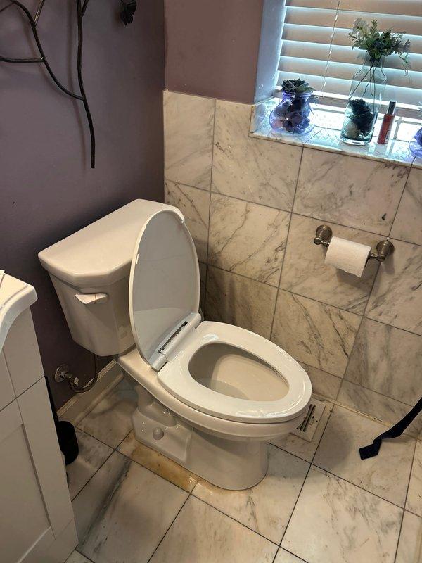 # Plumbing Service Report

Completed emergency water heater replacement and toilet installation in residential property. Removed existing corroded electric water heater showing significant rust deterioration at pipe connections and wall penetrations, then installed new electric water heater with proper code-compliant connections and support brackets. Replaced aging toilet in main bathroom with new Gerber Viper model, including wax ring replacement, water supply line connection, and proper mounting to existing flange. All installations tested for proper operation and inspected for leaks prior to job completion.