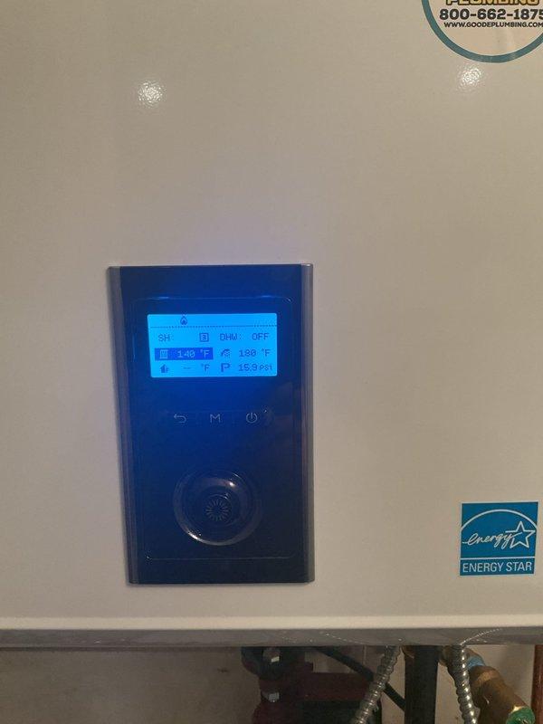 Responded to priority service call for tankless water heater displaying exhaust blockage error code. Diagnosed and inspected unit control panel, exhaust venting system, and associated plumbing connections. Cleared obstruction from exhaust pathway and verified proper ventilation flow. Tested unit operation, confirmed error code cleared, and validated temperature settings at 130°F. Inspected floor drain, copper supply lines, and insulated piping for any related issues. Unit restored to full operational status with proper exhaust function.