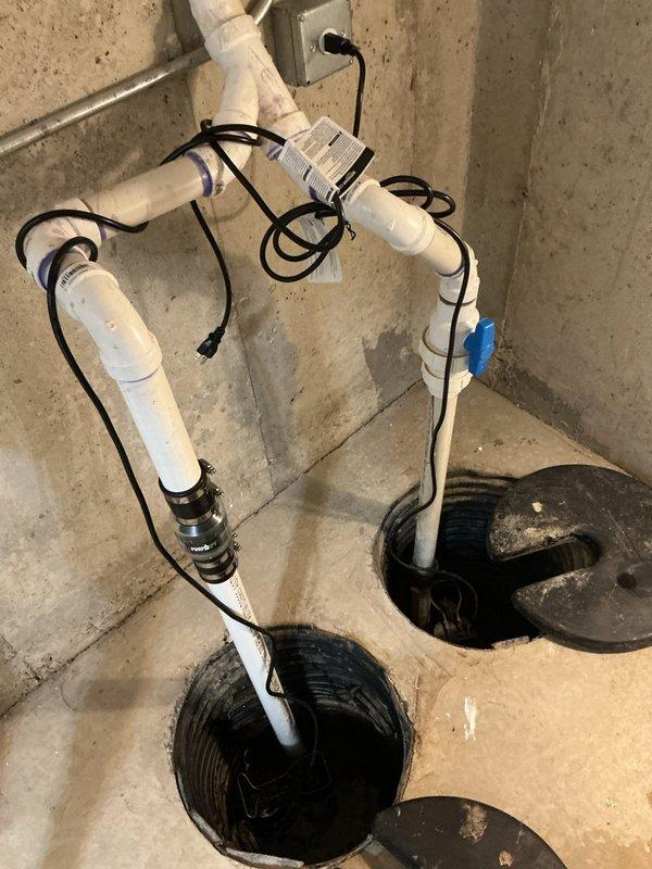 Completed annual maintenance inspection on water heater and comprehensive evaluation of dual sump pump system. Inspected sump pump installation including float mechanisms, discharge piping, electrical connections, and pit conditions. Verified proper operation of both pumps, checked water levels, and confirmed backup system functionality. All equipment found to be operating within normal parameters with no immediate service needs identified.