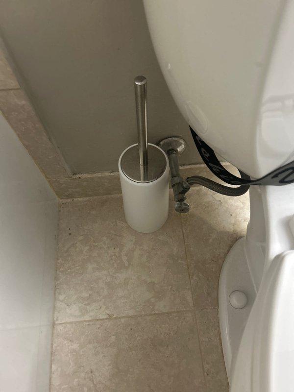 Conducted site assessment for bathroom remodel plumbing requirements, documenting existing under-sink drain assembly with P-trap configuration and dual braided stainless steel supply lines with shut-off valves, as well as toilet area water supply connections. Remodel quote to be prepared based on documented conditions and customer requirements.