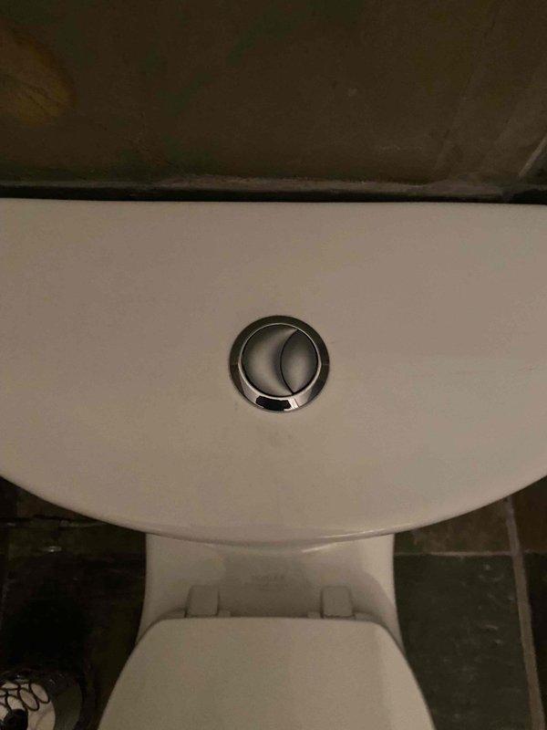 Inspected toilet tank and flush mechanism due to water discoloration concerns. Found brownish-tinted water in tank and identified dual-flush valve system requiring attention. Documented existing tank components including fill valve assembly and flush mechanism for repair recommendation.