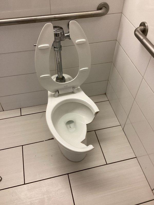Replaced existing commercial toilet with new American Standard unit in ADA-compliant restroom. Removed old fixture, installed new toilet with chrome flush valve mechanism, and ensured proper connection to water supply line. Verified functionality and confirmed accessibility features including wall-mounted grab bars remain properly positioned on both sides of the fixture.