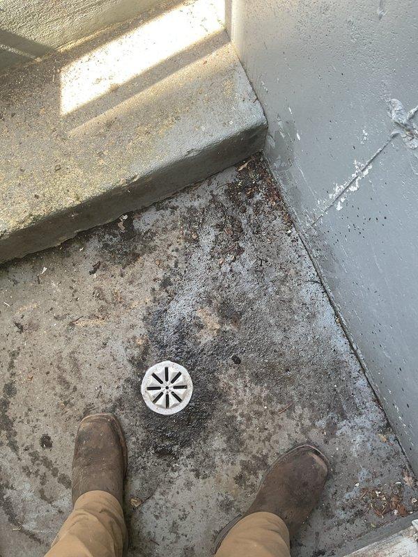 Responded to a clogged outdoor floor drain that had recently developed slow drainage issues with visible sludge accumulation. Utilized mechanical drain cleaning equipment to clear the blockage and restore proper water flow. Recommended future camera inspection to assess potential tree root intrusion based on neighboring property history with similar issues.