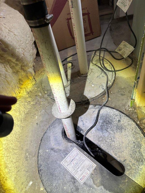 Responded to emergency service call for sump pump failure in residential basement. Upon arrival, conducted thorough inspection of the existing sump pump system and surrounding discharge piping. Diagnosed complete pump motor failure on unit serving a 3-year-old home where malfunction began approximately 24 hours prior to service call.

Removed failed sump pump assembly from basin and verified basin condition and float switch operation. Identified significant corrosion and oxidation on pump housing and mechanical components, indicating premature wear despite relatively new home age. Cleared debris and sediment accumulation from sump basin to ensure proper operation of replacement unit.

Installed new sump pump assembly with appropriate horsepower rating for residential application. Connected discharge piping to existing PVC plumbing infrastructure, ensuring proper vertical discharge configuration through basement floor. Verified all pipe connections were secure and leak-free. Routed elec