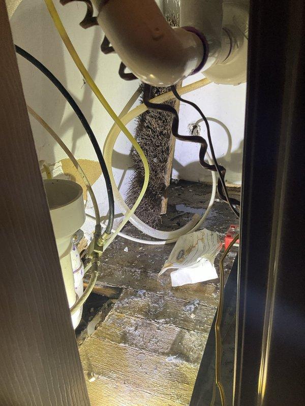 Responded to water leak complaint affecting unit below. Performed comprehensive leak detection inspection of plumbing system infrastructure. Investigated exposed copper piping showing significant oxidation and aging throughout basement mechanical room. Examined multiple pipe runs, ductwork, and connections for signs of active leakage or moisture intrusion. Documented extensive rust staining and discoloration on surrounding walls indicating historical moisture exposure. Inspected water heater installation and associated piping. Assessed HVAC system components and air handler unit revealing substantial debris accumulation and potential condensate drainage concerns. Photographed all findings for documentation purposes with both units accessible as requested.