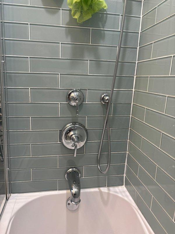 Responded to VIP appointment for toilet leaking blue liquid from back of bowl and upstairs tub faucet leak. Inspected toilet tank interior and identified worn flapper valve and aged fill valve assembly as source of water seepage allowing bowl cleaner to escape. Examined tub faucet fixtures and confirmed leak at tub spout connection requiring repair. Documented tank components showing mineral deposits and age-related deterioration, and photographed shower valve assembly with tub spout for repair recommendations.