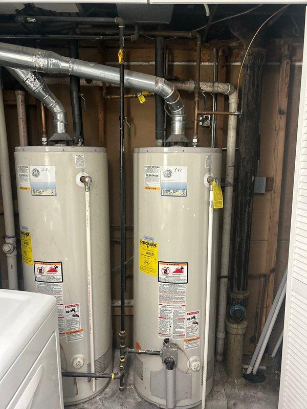Responded to gas leak service call for inspection and estimate. Upon arrival, conducted thorough visual assessment of gas system components including water heater installation and utility meter area. Inspected dual water heater setup with venting configuration and associated gas line connections. Documented current conditions of gas piping, valves, and connections throughout accessible areas. Photographed utility meter enclosures and water heater mechanical room to record existing installation for estimate preparation. No repairs performed during this visit as customer requested pricing evaluation prior to authorizing work.