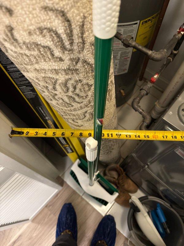 Responded to service call for water hammer noise occurring when washing machine drains and performed assessment of ejector pump system requiring replacement. Evaluated utility closet installation including pump basin, discharge piping, and associated plumbing connections. Documented existing system configuration with measurements of discharge pipe height and clearances for proper replacement specifications. Additionally inspected Kohler electronic bidet toilet in master bathroom to assess operational status and functionality of remote control features.