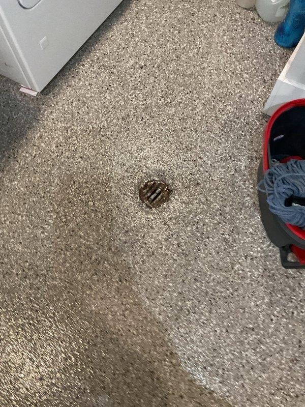 Responded to complaint of slow-draining floor drains in basement that worsen after rainfall, along with slow drainage in upstairs bathtub. Inspected multiple floor drains in basement area and assessed drainage system. Performed rodding service on affected drain lines to clear blockages causing backup issues. Cleared obstruction from main drainage system, restoring proper flow to both basement floor drains and upstairs plumbing fixtures.