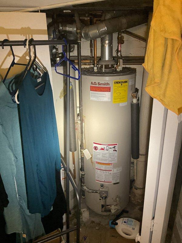 Responded to multiple plumbing concerns including subsurface pipe leak beneath basement floor with water seepage, corroded vertical basement piping, and sewage odor throughout residence. Assessed water heater installation and associated supply line connections. Investigated cross-connection issue causing temperature fluctuation at kitchen sink where cold water line initially runs hot and hot water line runs cold before normalizing. Evaluated dining room sink with no water flow to determine cause of supply interruption. Marked floor location for subsurface leak repair access. Provided estimate for pipe repairs, cross-connection correction, lead filtration system installation at multiple fixtures, and restoration of water supply to non-functioning sink.