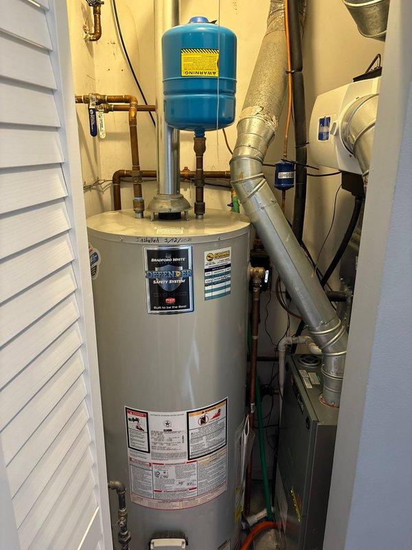 Completed VIP maintenance service on residential water heater system. Performed comprehensive inspection of tank, expansion tank, pressure relief valve, and all plumbing connections. Verified proper operation of all components, checked for leaks, and confirmed system is functioning within manufacturer specifications.